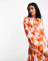 Selected Femme maxi shirt dress in bold orange floral