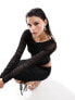 Noisy May mesh ruched sleeve top in black glitter