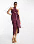 ASOS DESIGN washed halter cut out midi dress with tie waist in dusty purple