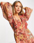 River Island button detail mini dress in pink paisley print