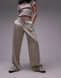 Topshop linen low rise draw cord waist straight leg trouser in beige