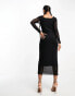 Vero Moda square neck long sleeve mesh midi dress in black