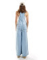 ASOS DESIGN soft wide leg dungaree in mid blue