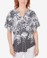 Petite Split Neck Tropical Foulard Puff Print Top