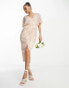 Beauut Bridesmaid allover embellished wrap midi dress in pink