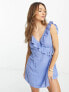 ASOS DESIGN ruffle detail mini wrap sundress in cornflour blue