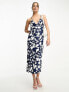 & Other Stories open back satin slip midi dress in blue floral