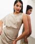 ASOS EDITION washed one shoulder midaxi dress with ruched detail in beige