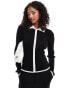 YAS faux placket cardigan with contrast in mono - BLACK