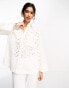 ASOS DESIGN relaxed broderie shirt with dipped hem in white