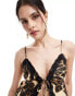 Miss Selfridge satin tie front cami top in animal print