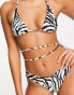 Public Desire zebra tie waist bikini top in black and white