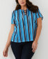 Plus Size Eco Stripe Lace-Up Short Sleeve Tee Shirt