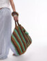 Topshop Tana oversized woven straw tote bag in green stripe