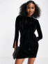 & Other Stories crushed velvet mini dress in black