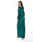 ASOS DESIGN Petite plisse bardot twist front maxi dress in bottle green