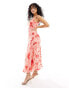 ASOS DESIGN sleeveless plunge neck burnout midi dress with bust seaming in coral