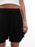 Topshop plain linen drawstring short in black