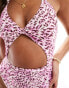 Vero Moda halterneck cut out swimsuit in pastel lavender leopard print