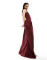 ASOS DESIGN bandage bodice draped midi dress in burgundy