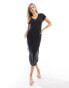 Pieces slinky v-neck t-shirt midi dress in black