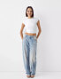 Bershka slouchy baggy jeans in light dirty wash blue