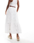 New Look broderie tiered midi skirt in white