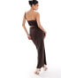 In The Style exclusive slinky one shoulder cut out maxi dress in chocolate