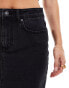 DTT Petite denim midi skirt with front split in black