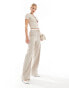 ASOS DESIGN Tall double waistband tailored trouser in taupe stripe