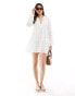 Stradivarius broderie mini dress in white