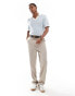 Hollister open collar tipped texture stripe knit polo in light blue/cream