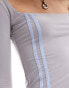 COLLUSION long sleeve double stripe square neck top in grey