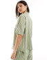 Wednesday's Girl striped linen shirt co-ord in sage green