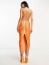 ASOS DESIGN fringe drape halter maxi dress in hot orange