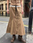 Labelrail x Daisy Birchall bow detail button through midi skirt co-ord in toffee