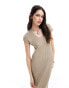 Pretty Lavish cap sleeve knit midi dress in stone