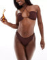 South Beach frilly crinkle upside down triangle bikini top in brown