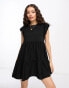 River Island Petite tiered smock mini dress in black