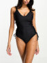 ASOS DESIGN Fuller Bust plunge swimsuit with lace up side detail in black