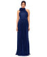 Women's Mock Neck Pleated Halter Gown