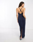 NaaNaa Petite cowl neck satin maxi dress in navy