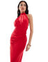 Flounce London high neck maxi dress in red