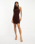 ASOS DESIGN high neck ruched mini dress in chocolate