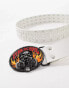 ASOS DESIGN faux leather belt with studs and biker buckle in white