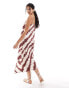 New Look satin midi slip dress in brown stripe