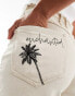 Pieces cotton beach shorts with mono solar print embroidery in cream