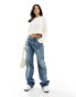 Stradivarius Petite wide leg dad jean in dark vintage wash