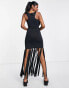 ASOS DESIGN strappy maxi dress with fringing in black