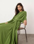 ASOS EDITION soft pleat maxi dress with buckle back detail in green